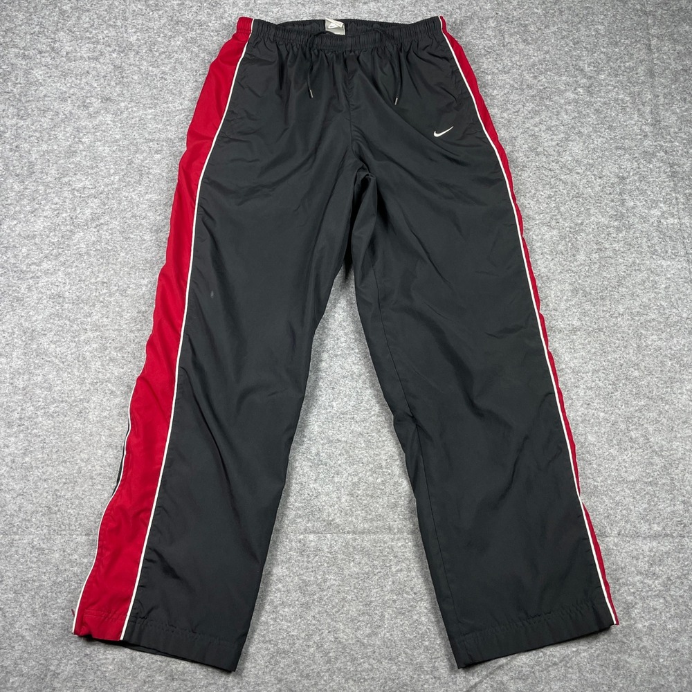Nike Track Pants Mens Medium Black Red Side Stripe Zip Cuffs 118238-023